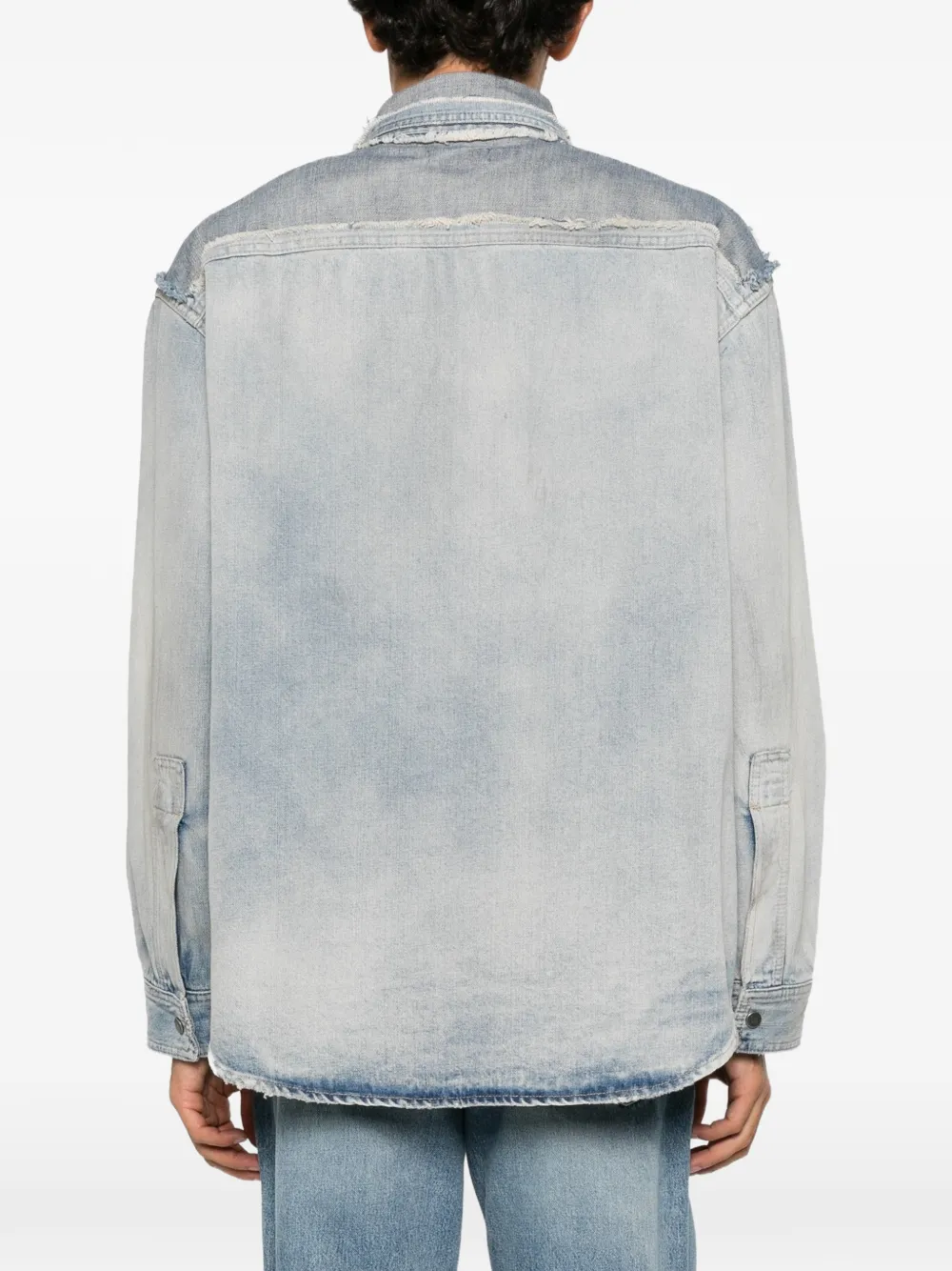 Haikure Nelson distressed patchwork denim shirt Blauw