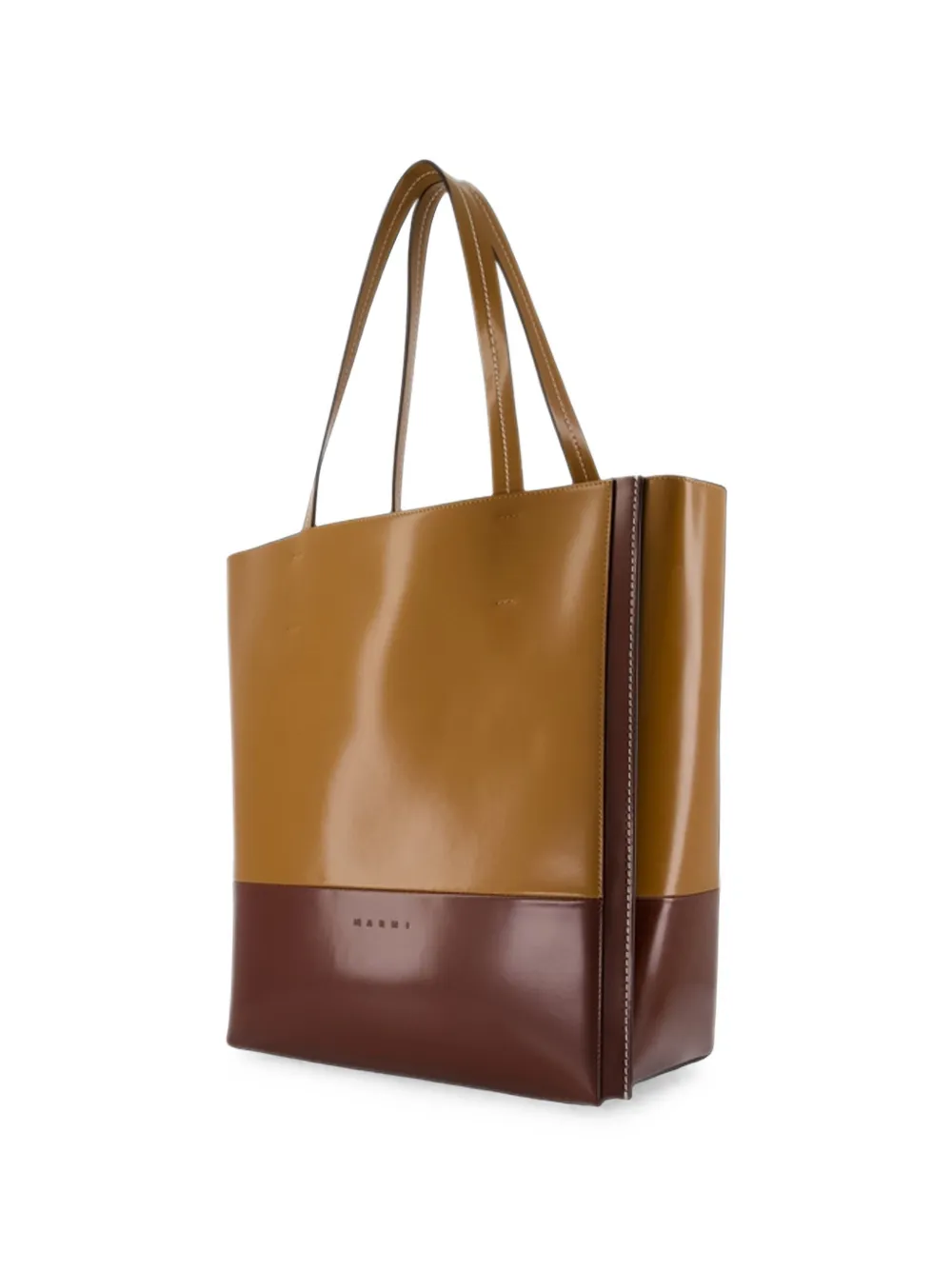 Marni Museo leren shopper met colourblocking Bruin