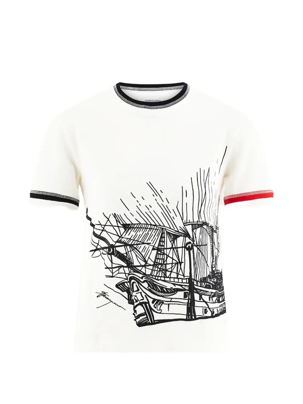 Ferragamo ship-print cotton T-shirt