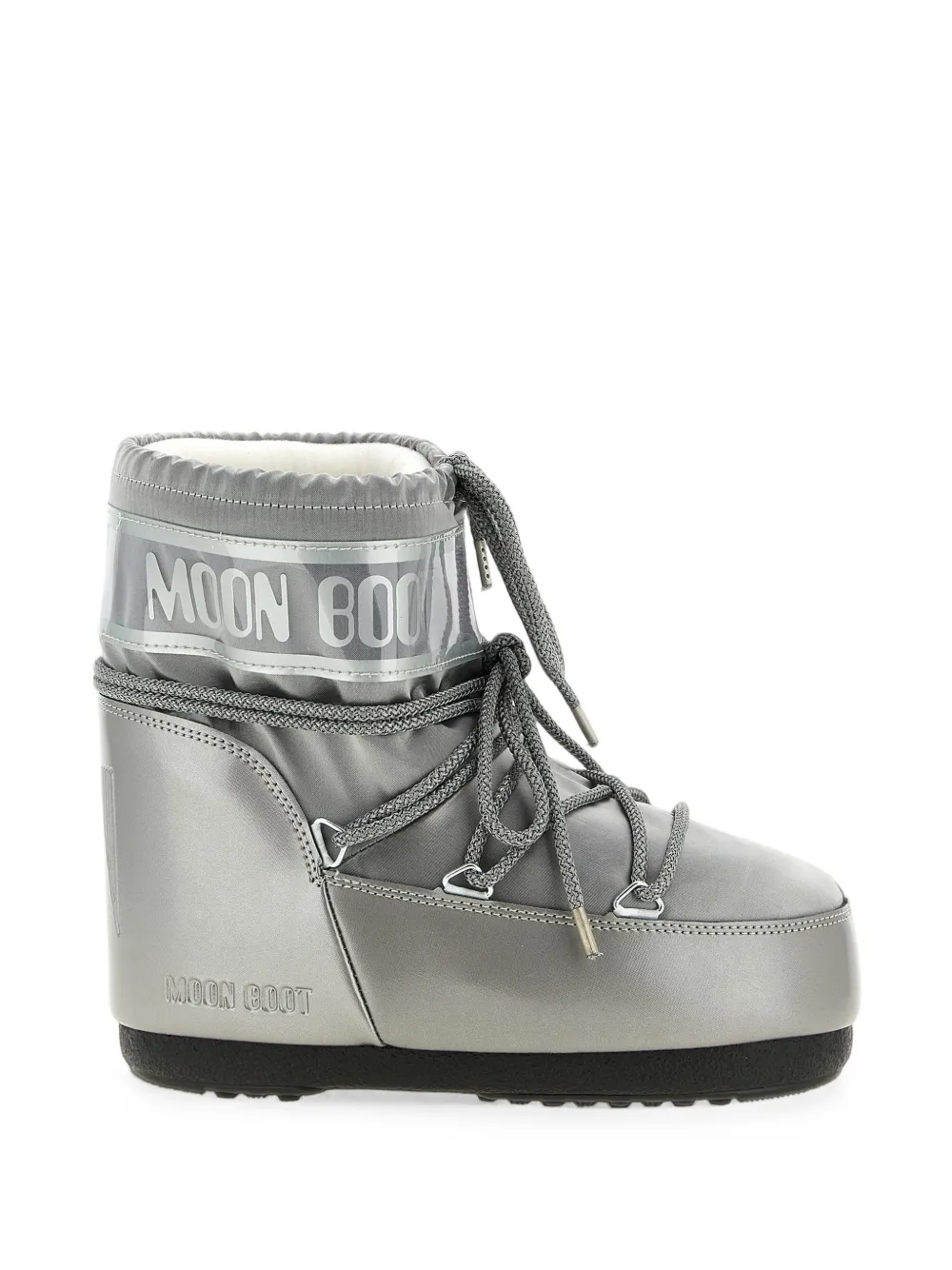 Moon Boot Icon Low Glance Silver Satin Boots In Grey