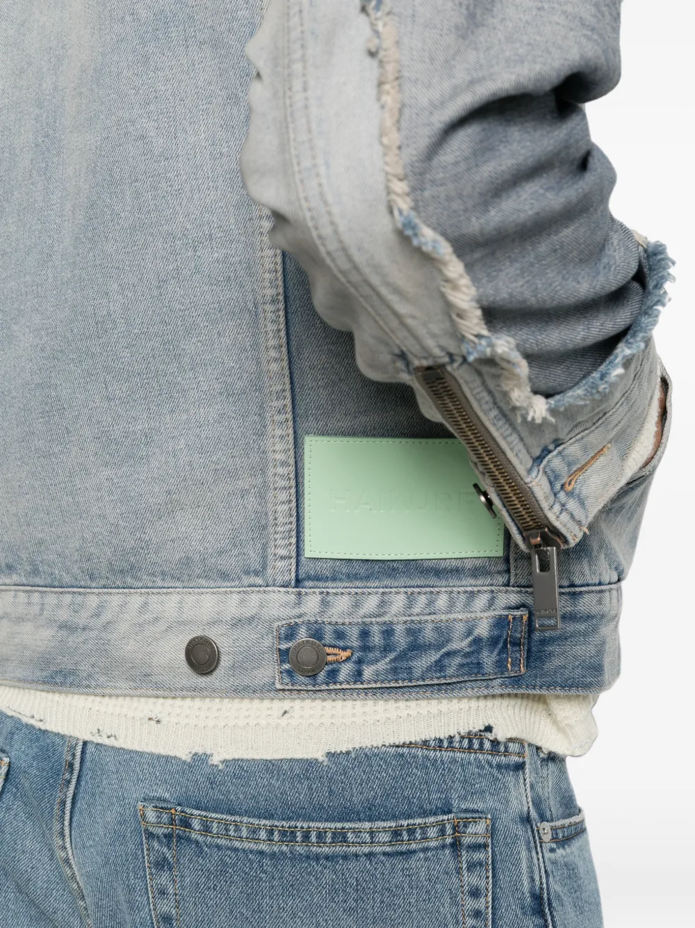 Haikure distressed panelled denim jacket Blauw