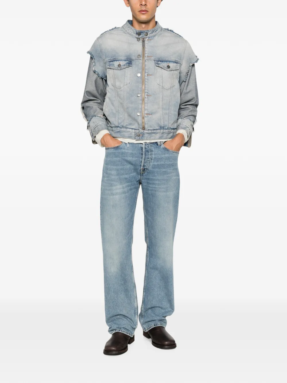 Haikure distressed panelled denim jacket Blauw