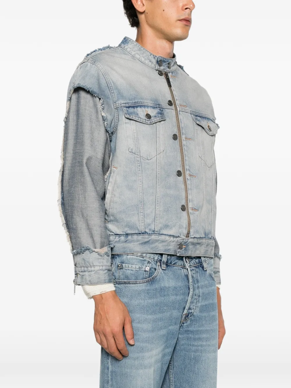Haikure distressed panelled denim jacket Blauw