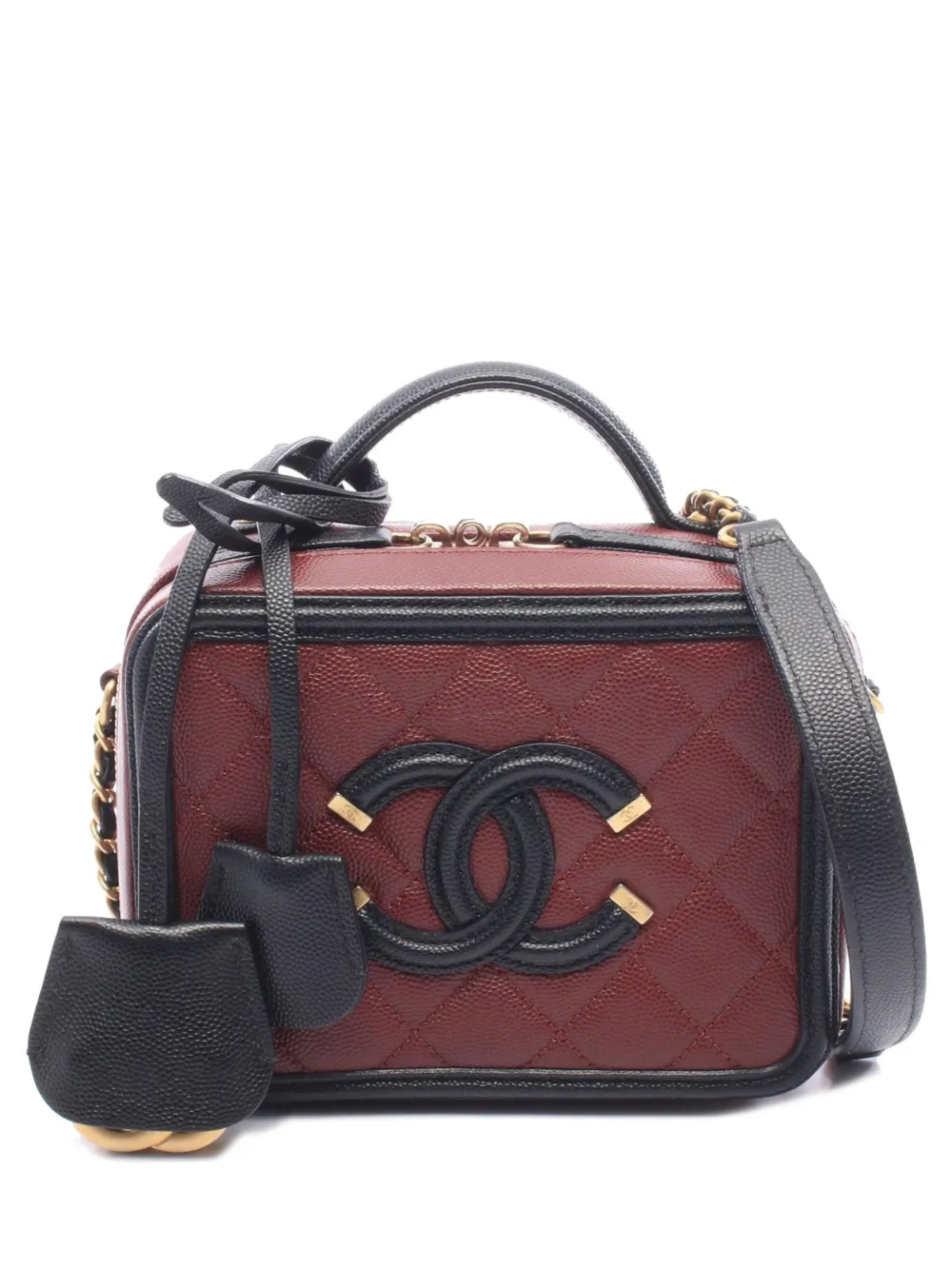 CHANEL Pre-Owned 2018 Small Bicolor Caviar CC Filigree Vanity Case satchel - Rosso