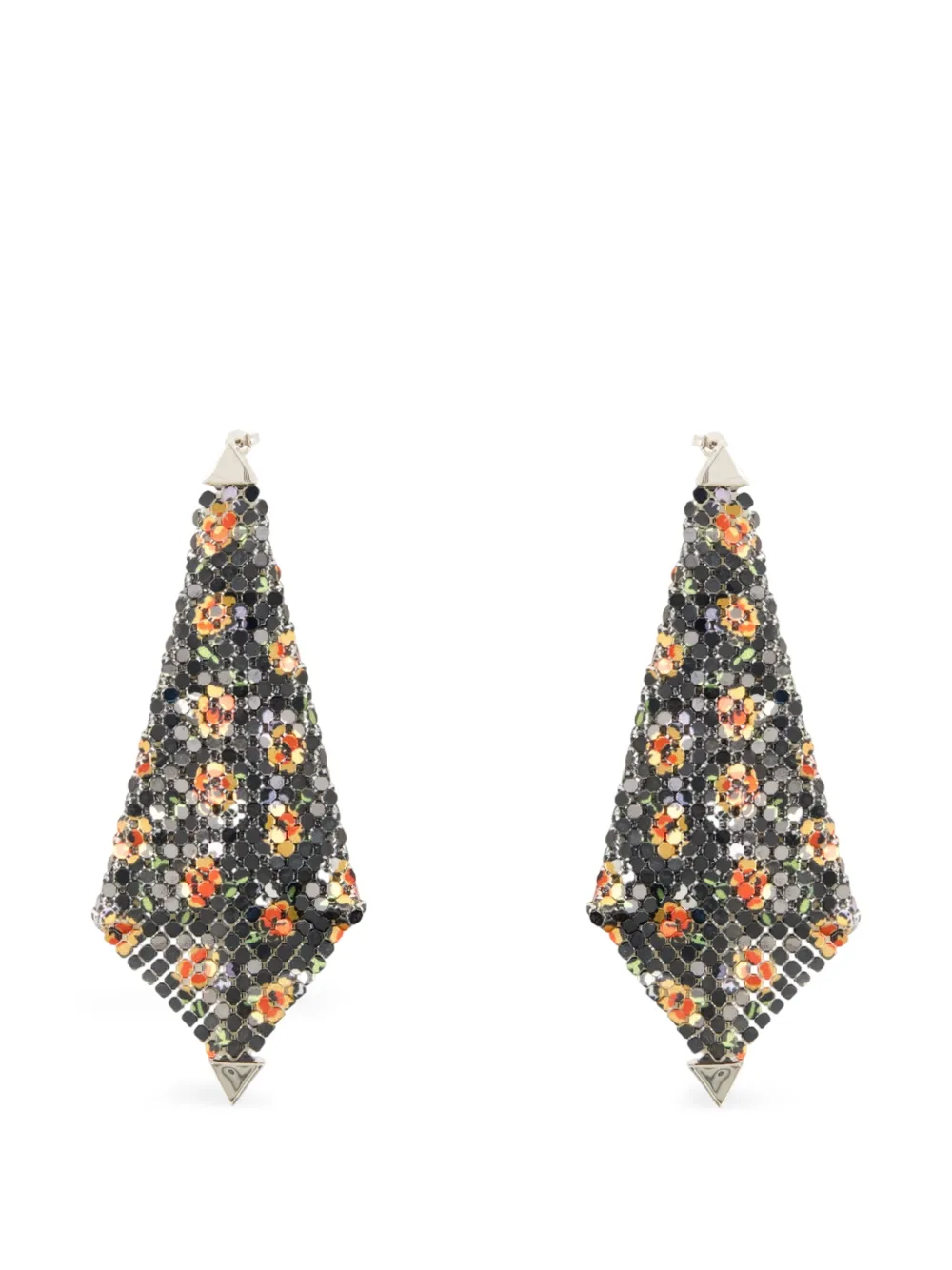 Rabanne floral-print chainmail earrings - Nero
