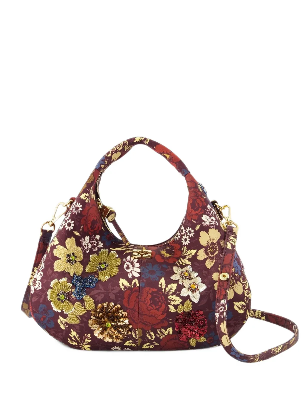 GANNI floral-print sequin-embellished tote bag - Rosso