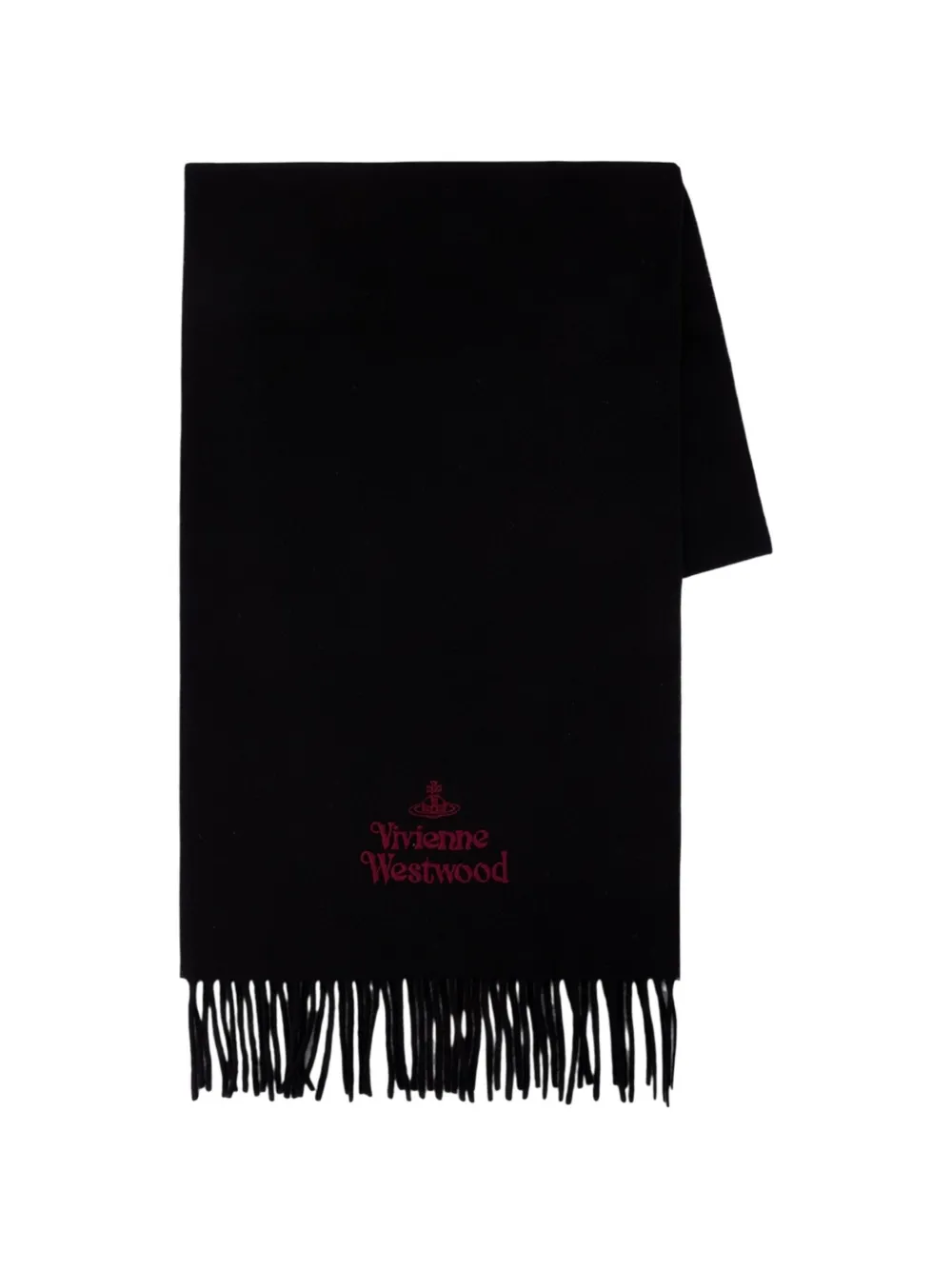 Vivienne Westwood logo-embroidered fringed wool scarf - Nero