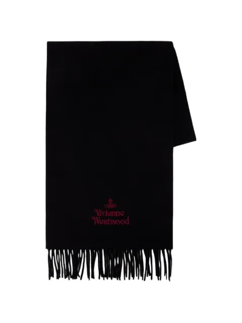 Vivienne Westwood logo-embroidered fringed wool scarf
