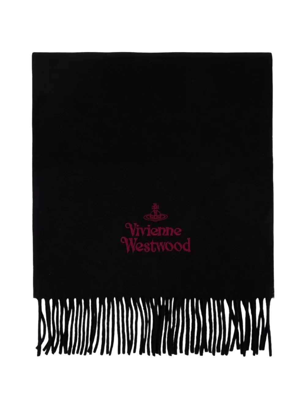 Vivienne Westwood logo-embroidered fringed wool scarf Zwart
