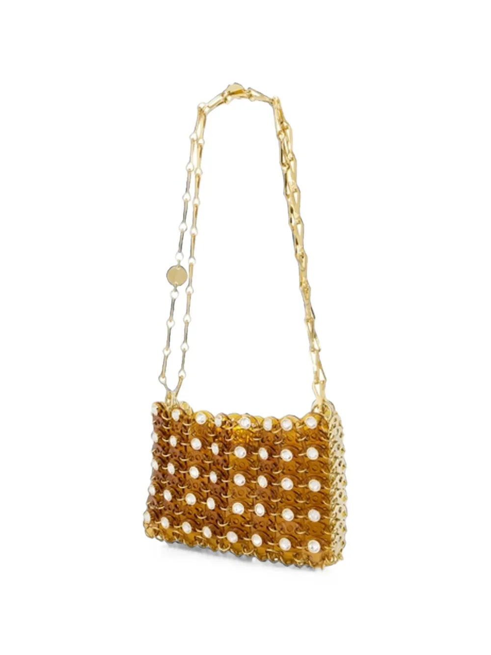 Rabanne 1969 Nano gold bag with ochre resin and rhinestones embellishments Goud
