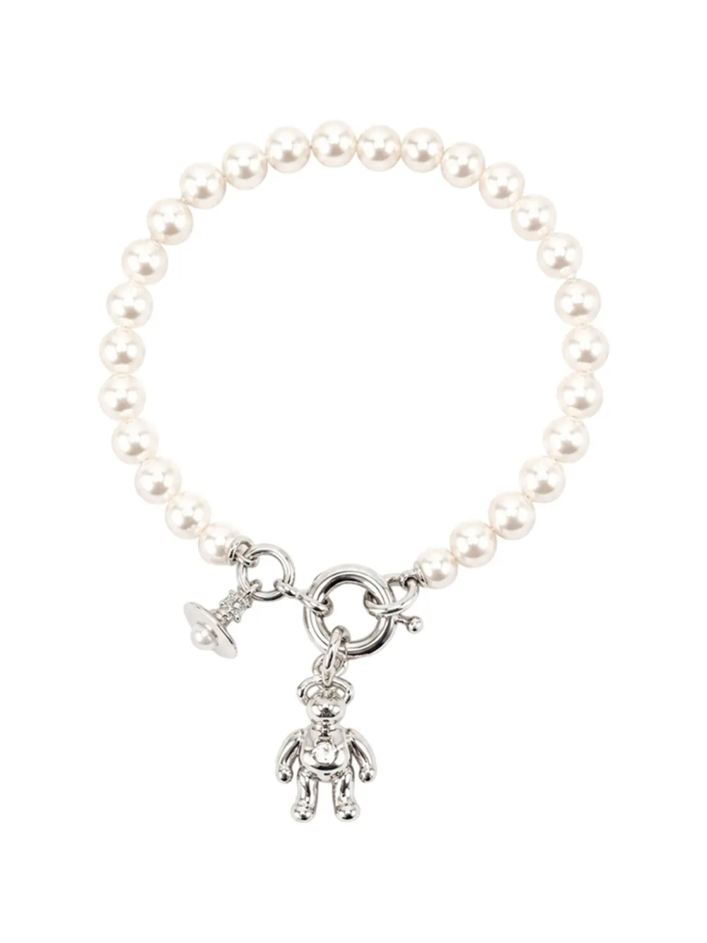 Vivienne Westwood Ruby bear-pendant pearl bracelet - Argento