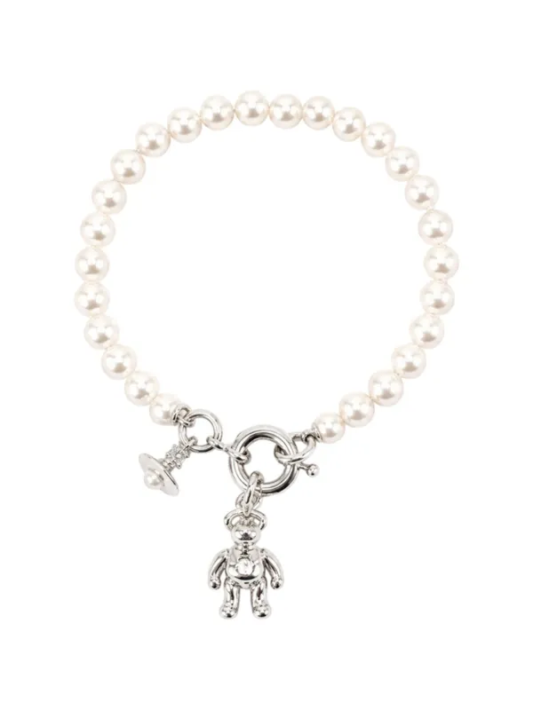 Vivienne Westwood Ruby Bear-pendant Pearl Bracelet in Silver