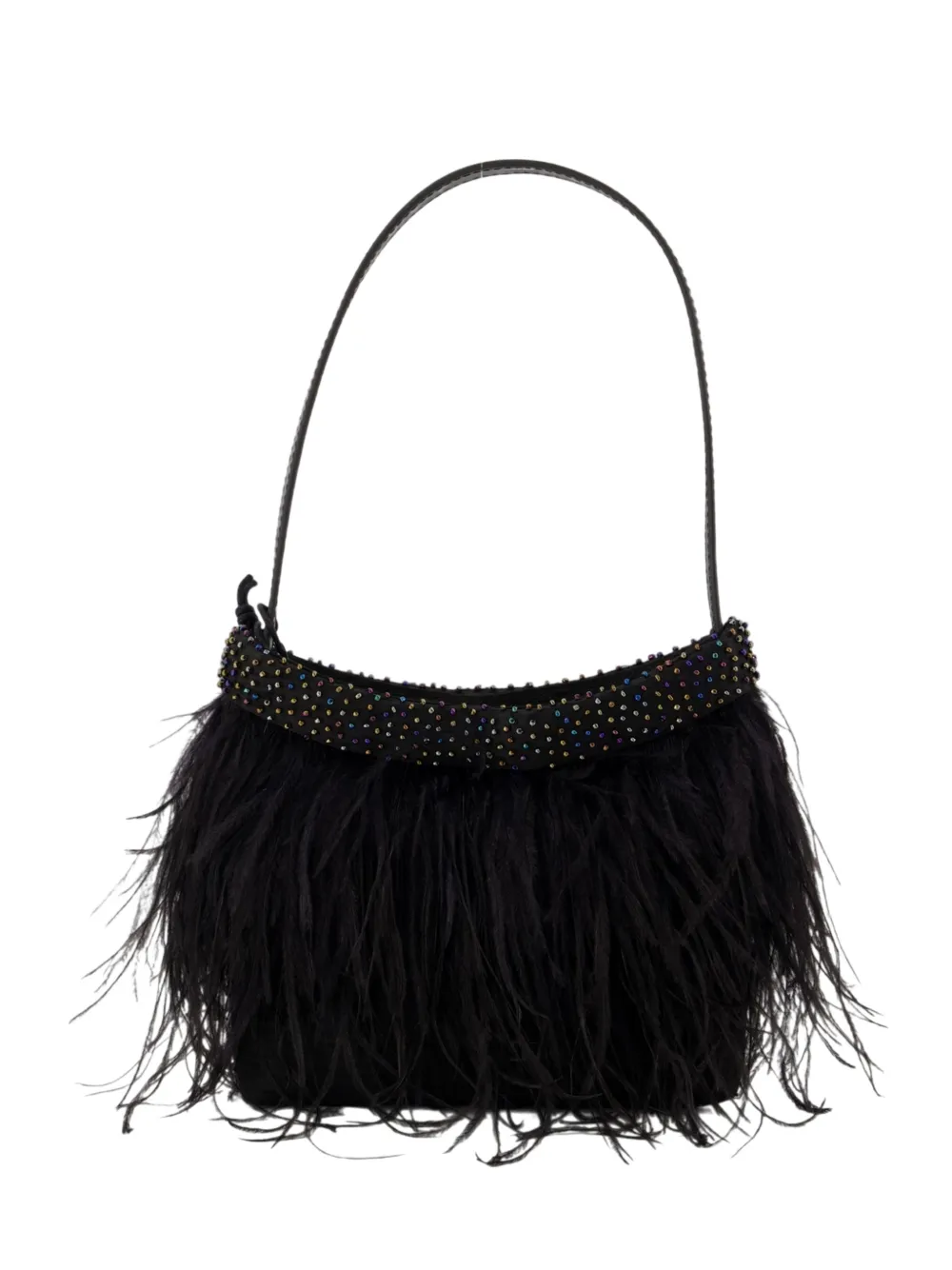 STAUD Winslow feather-trim shoulder bag - Black