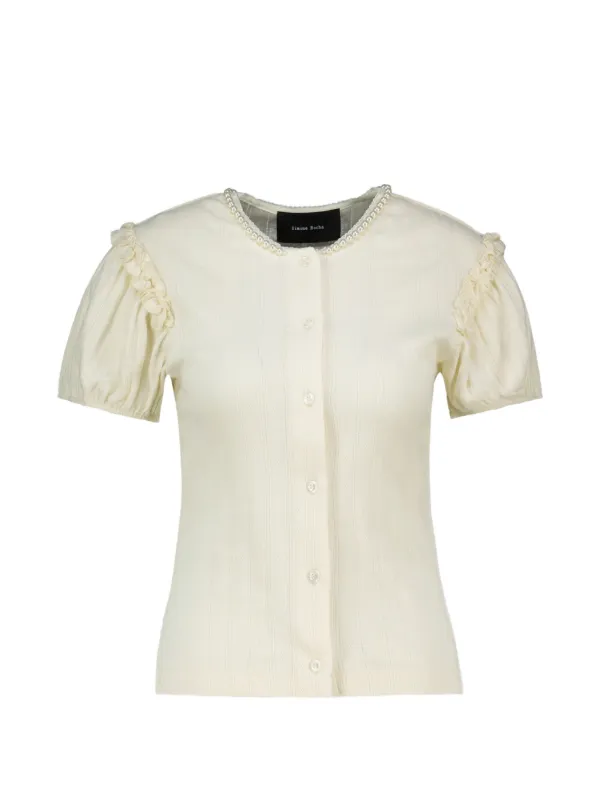 Simone Rocha Pointelle Puff-sleeve Blouse in Neutrals