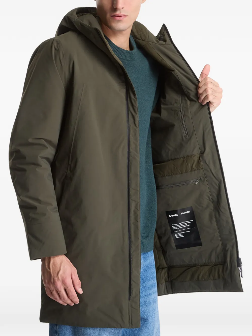 SAMSOE Saclaus hooded zip-up coat Groen