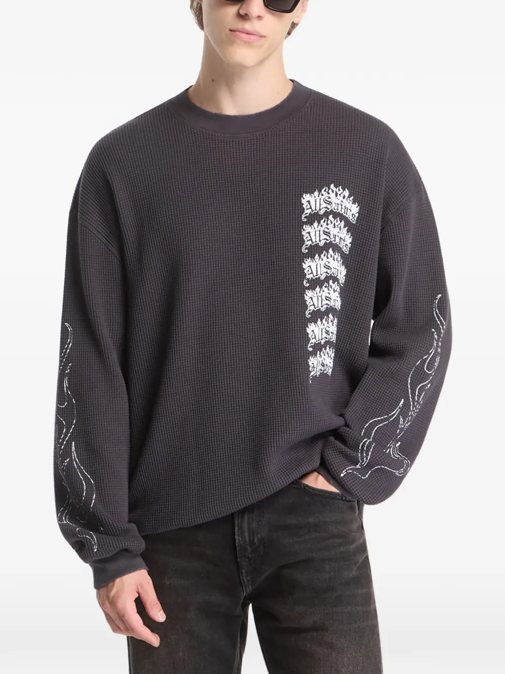 AllSaints graphic-print waffle-knit sweater - Grigio