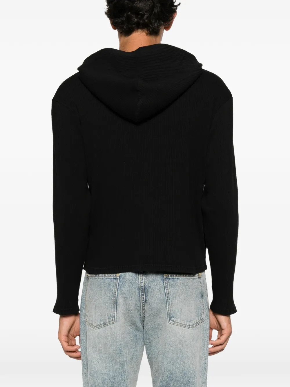 Sunflower ribbed-knit zip-up hoodie Zwart
