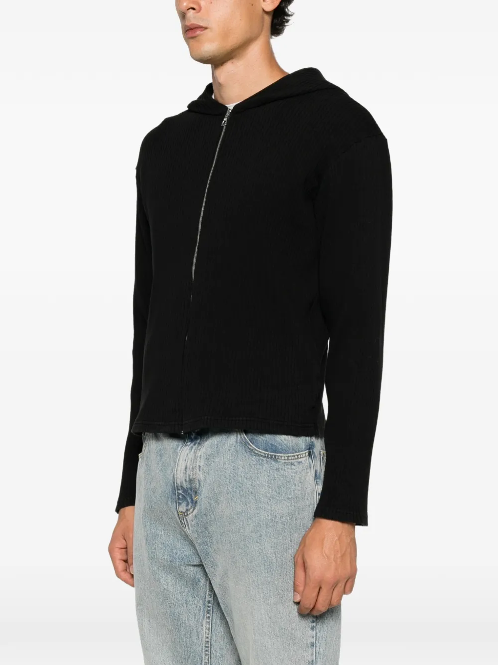 Sunflower ribbed-knit zip-up hoodie Zwart