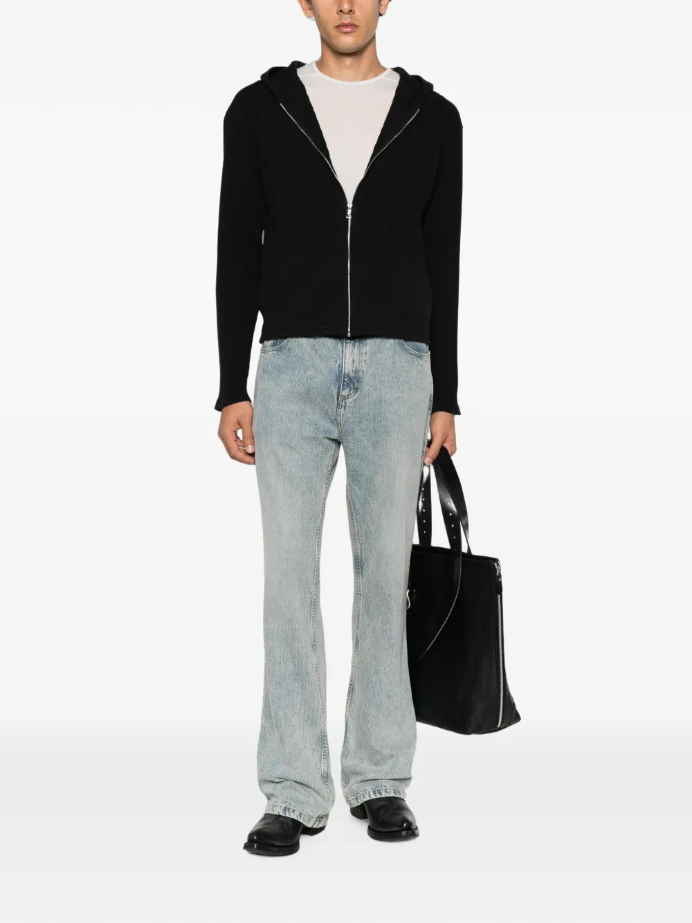Sunflower ribbed-knit zip-up hoodie Zwart