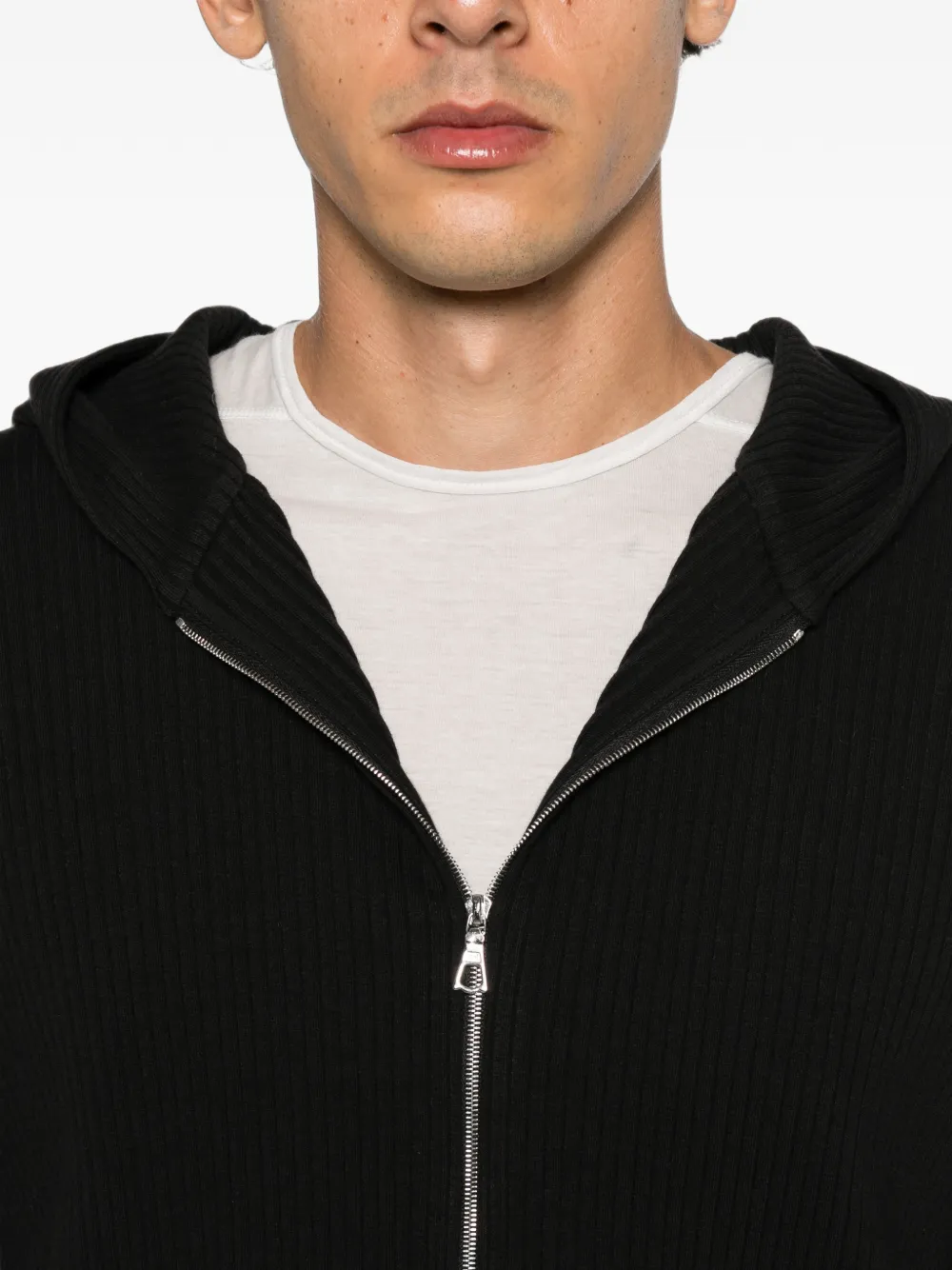 Sunflower ribbed-knit zip-up hoodie Zwart