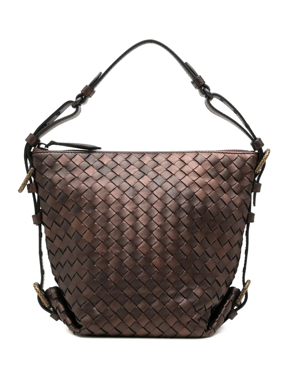Bottega Veneta Pre-Owned 2012-2026 Metallic Nappa Intrecciato Belted Loop handbag - Marrone