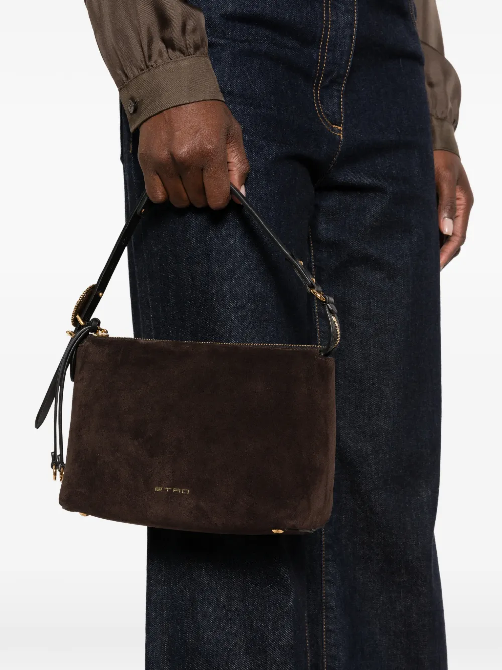 ETRO Suède schoudertas met logoplakkaat Bruin