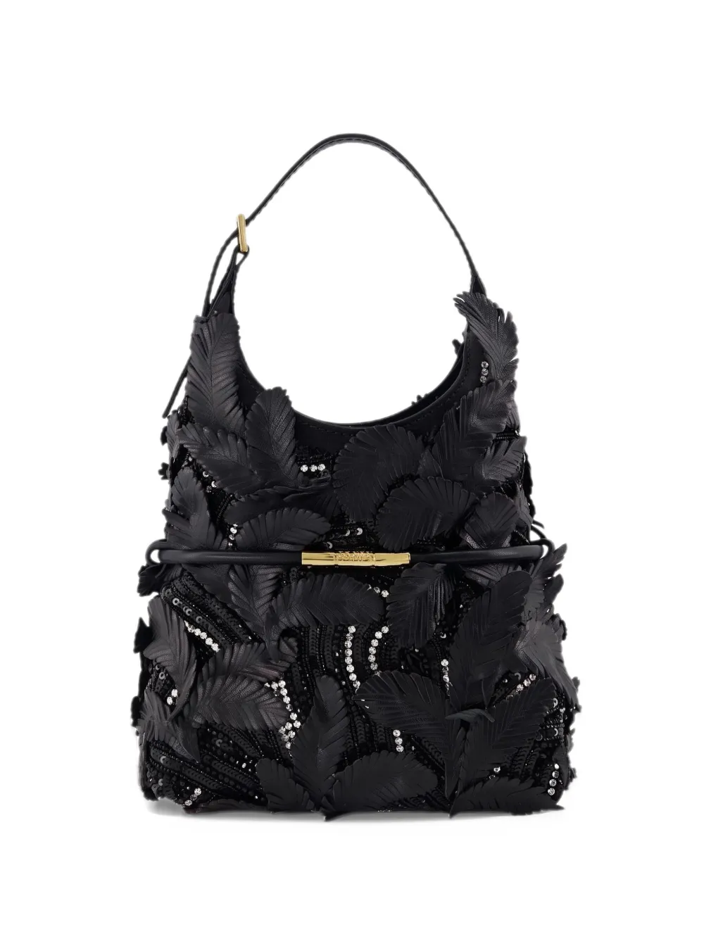 Balmain Sphynx leaf-appliqué shoulder bag - Nero