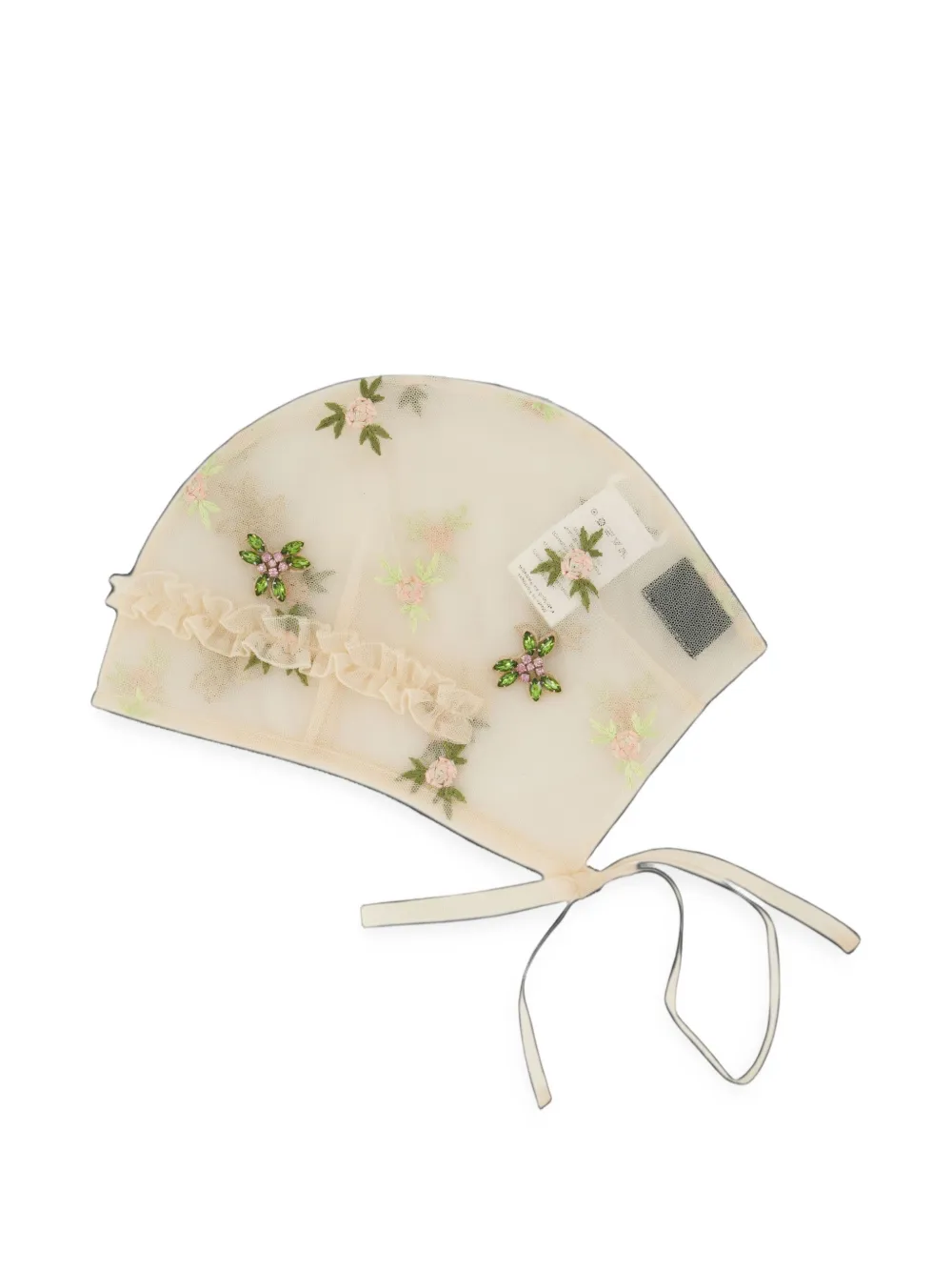 Simone Rocha frill-trimmed embroidered beanie hat Beige