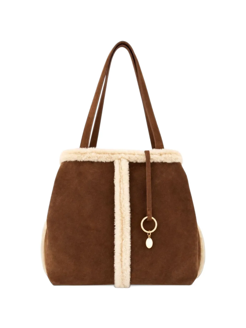 Vanessa Bruno Large Daily Shearling-trim Tote Bag In Pink