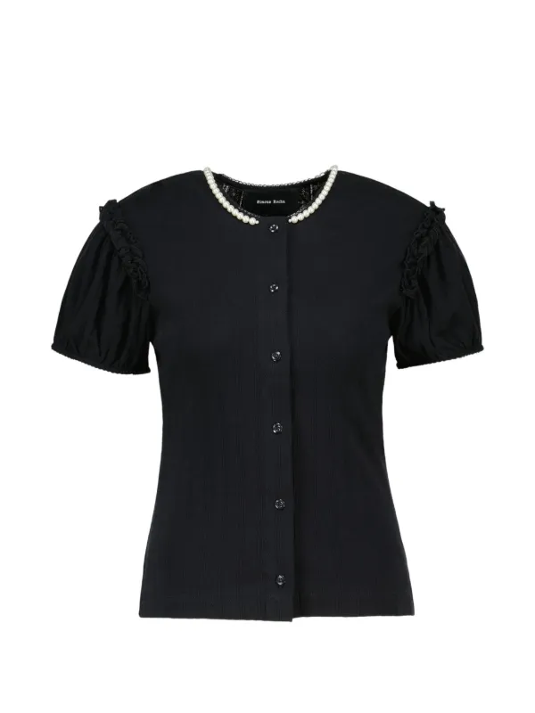 Simone Rocha Pointelle Puff-sleeve Cardigan in Black