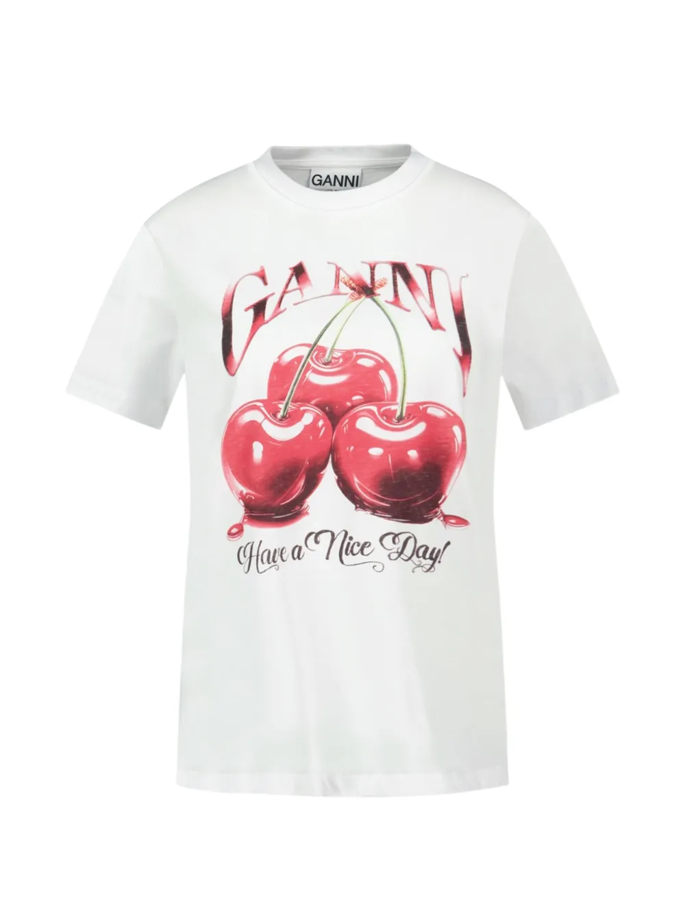 GANNI cherry-print T-shirt - Bianco