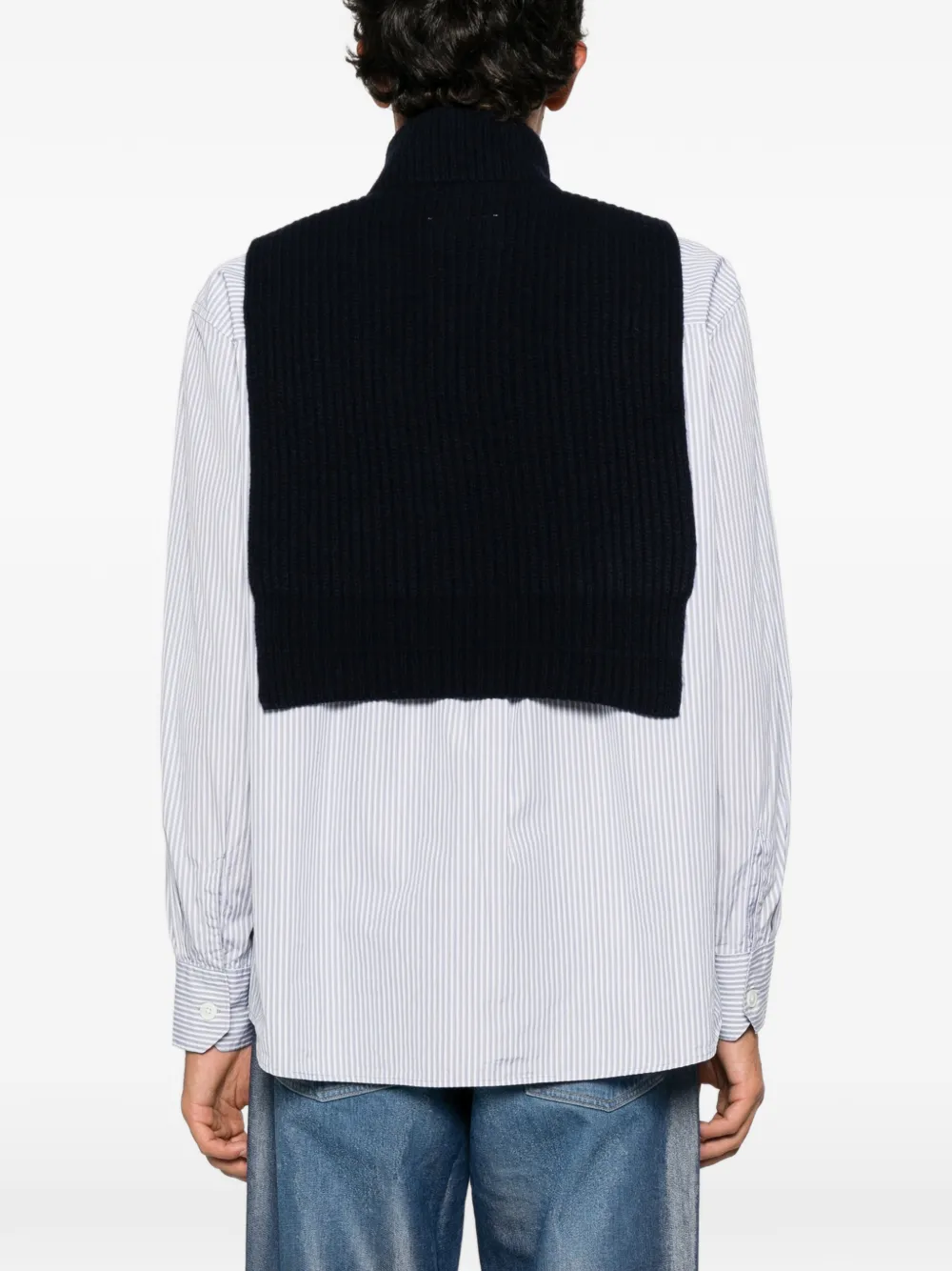 MM6 Maison Margiela ribbed-knit half-zip sweater Blauw