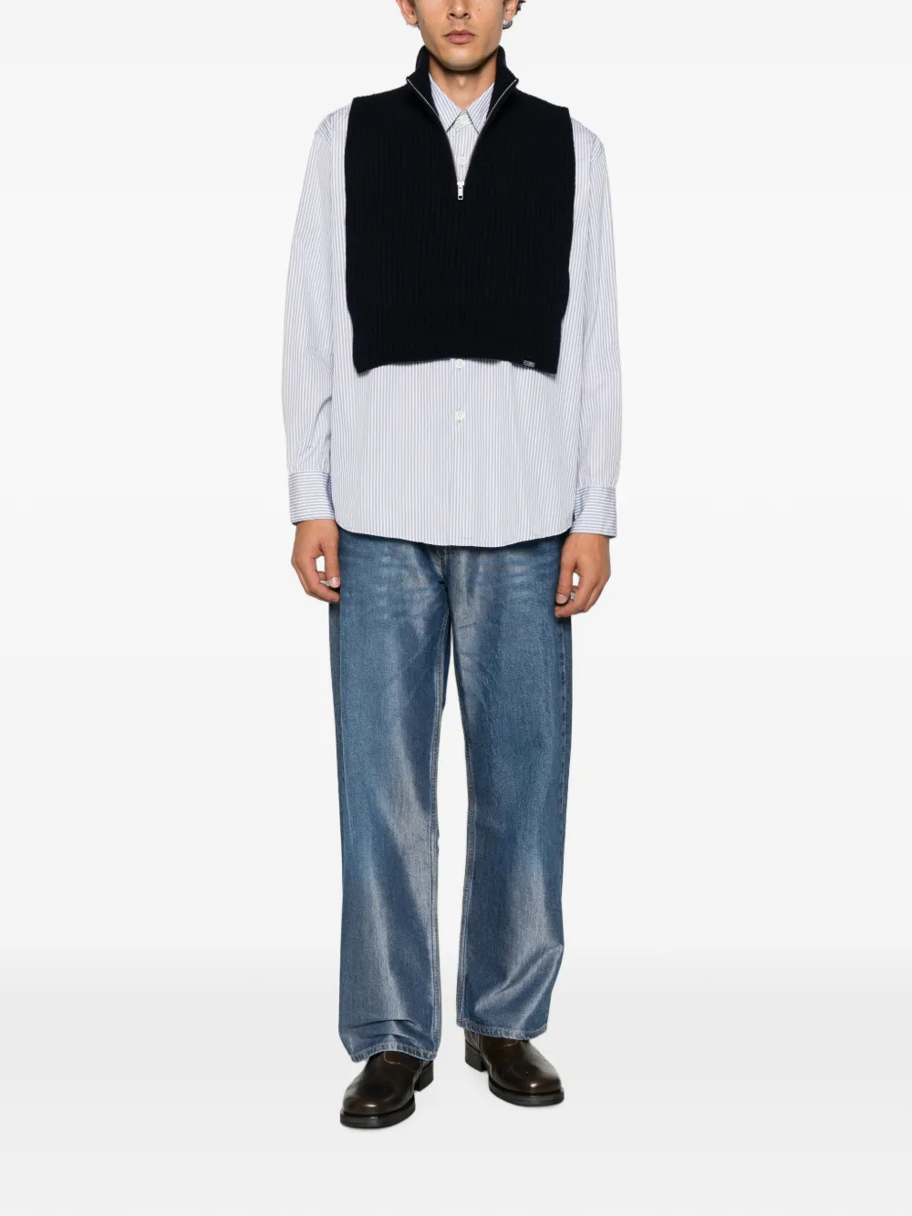 MM6 Maison Margiela ribbed-knit half-zip sweater Blauw