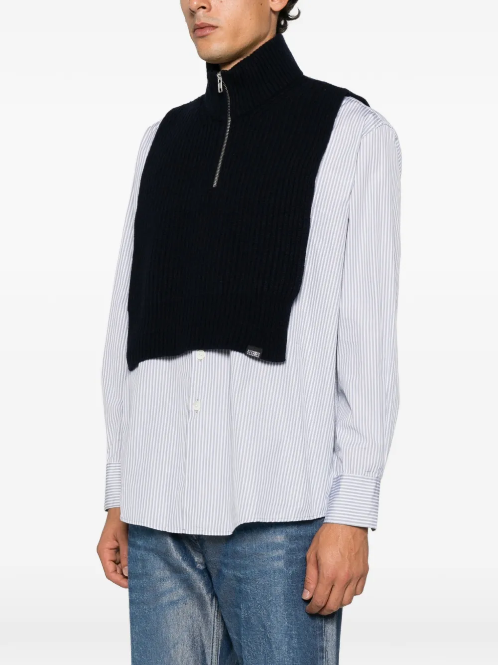 MM6 Maison Margiela ribbed-knit half-zip sweater Blauw