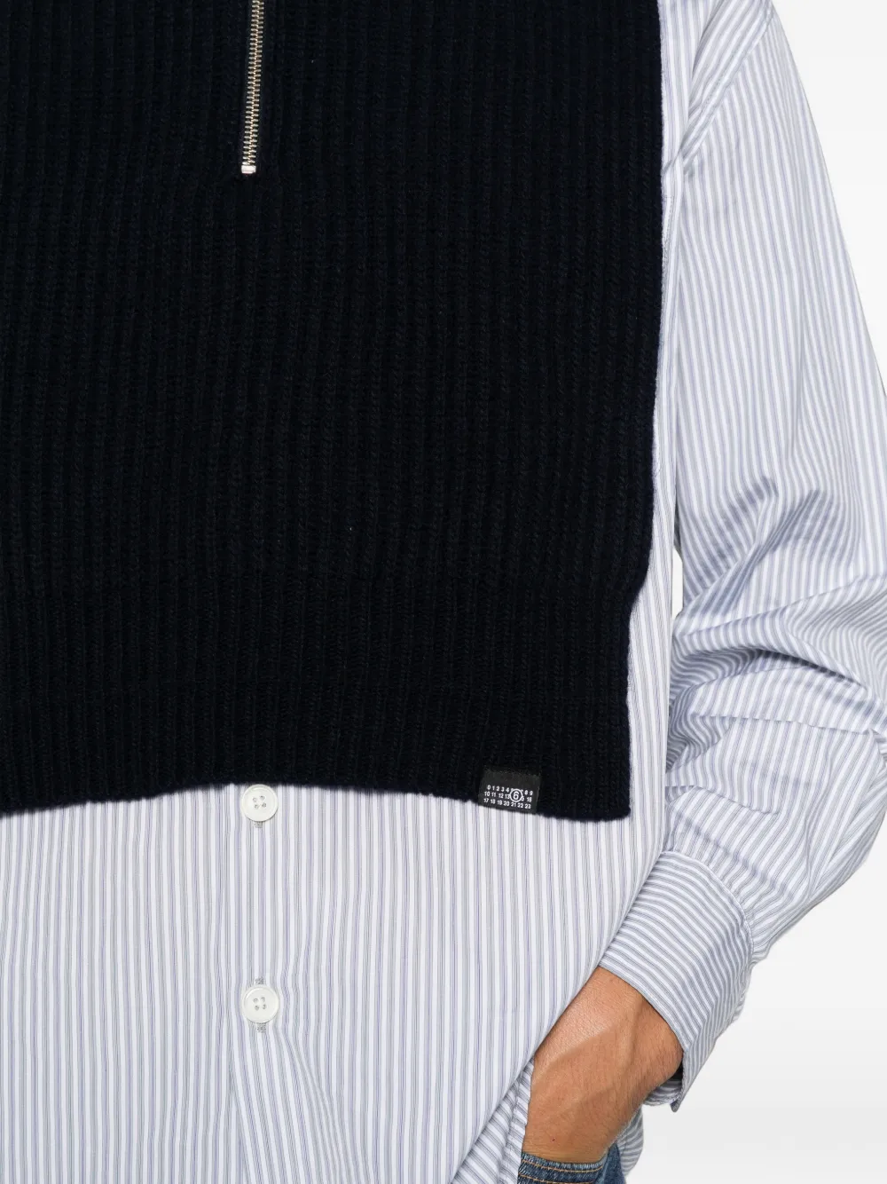MM6 Maison Margiela ribbed-knit half-zip sweater Blauw