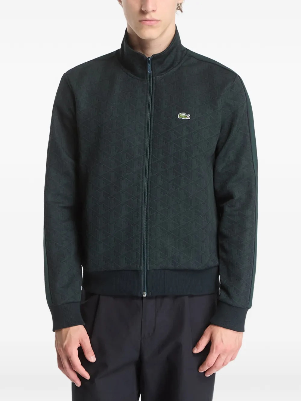 Lacoste Paris monogram-jacquard zip-up sweatshirt - Verde