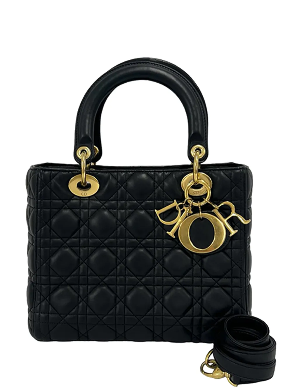 Christian Dior Pre-Owned 2014 mittelgroße Cannage Lady Dior Satchel-Tasche aus Lammleder - Schwarz