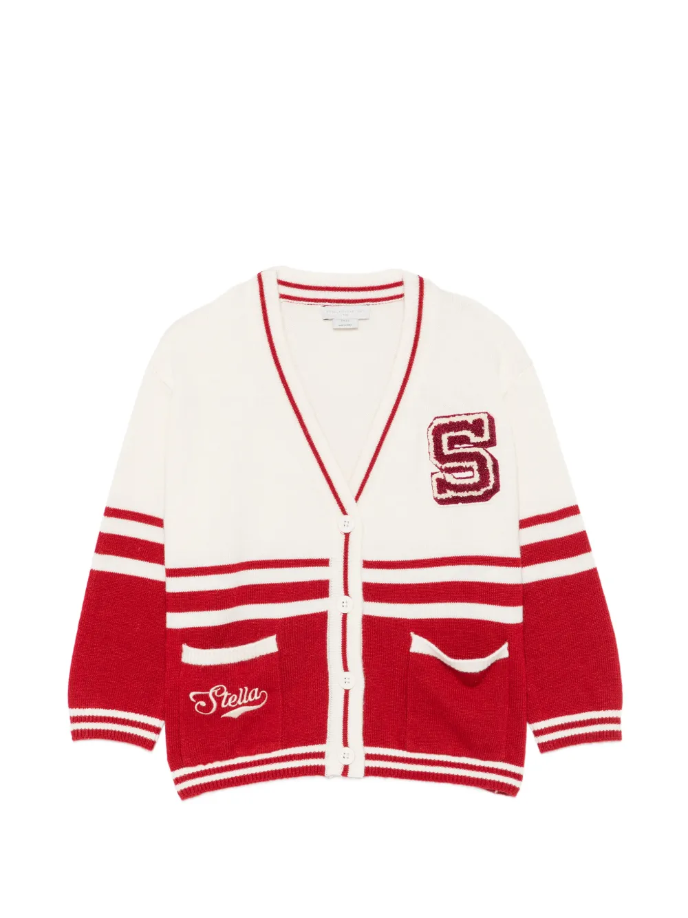 Stella McCartney Kids logo-patch striped cardigan - Bianco