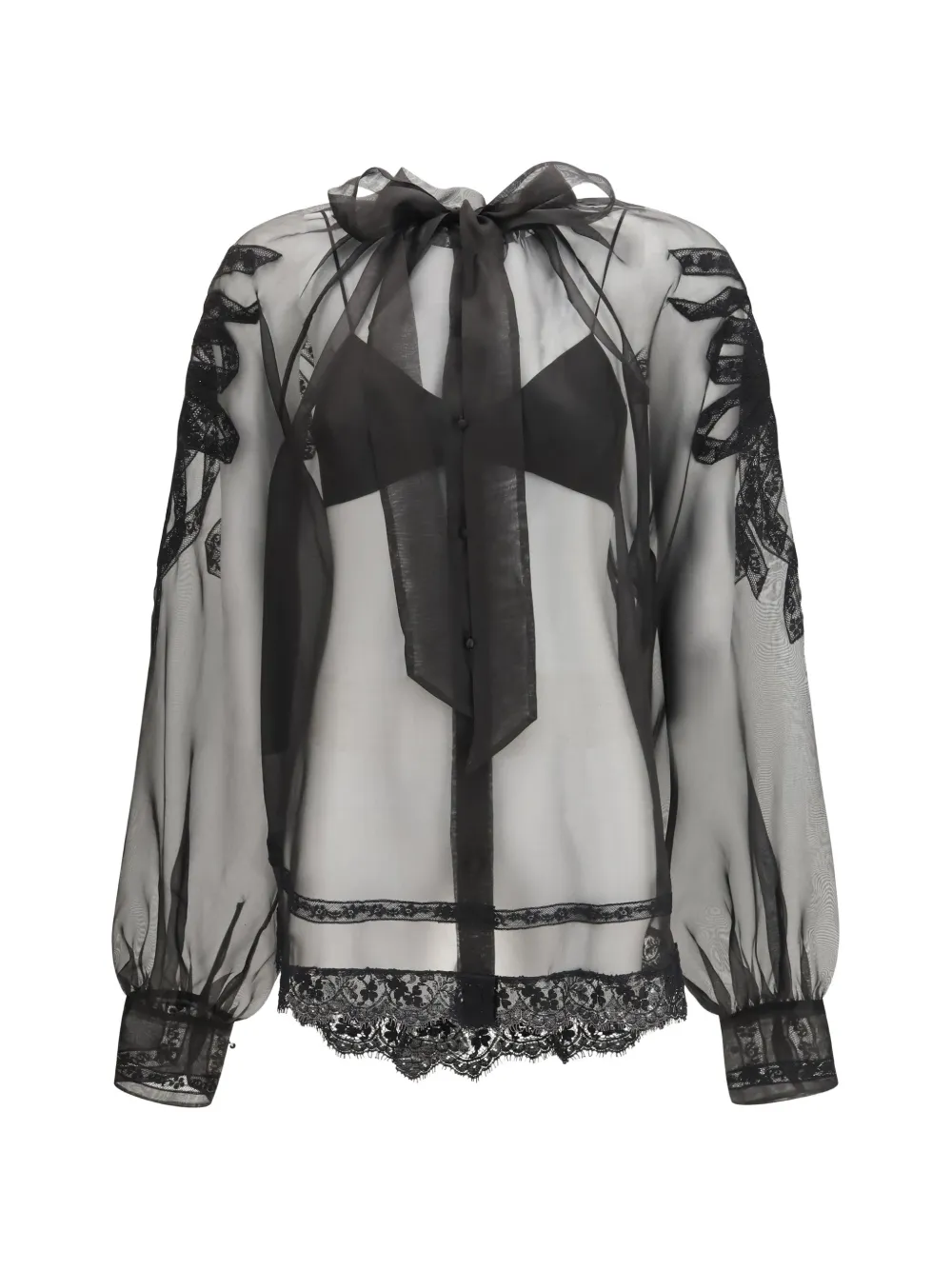 Ermanno Scervino embroidered pussy-bow shirt Zwart