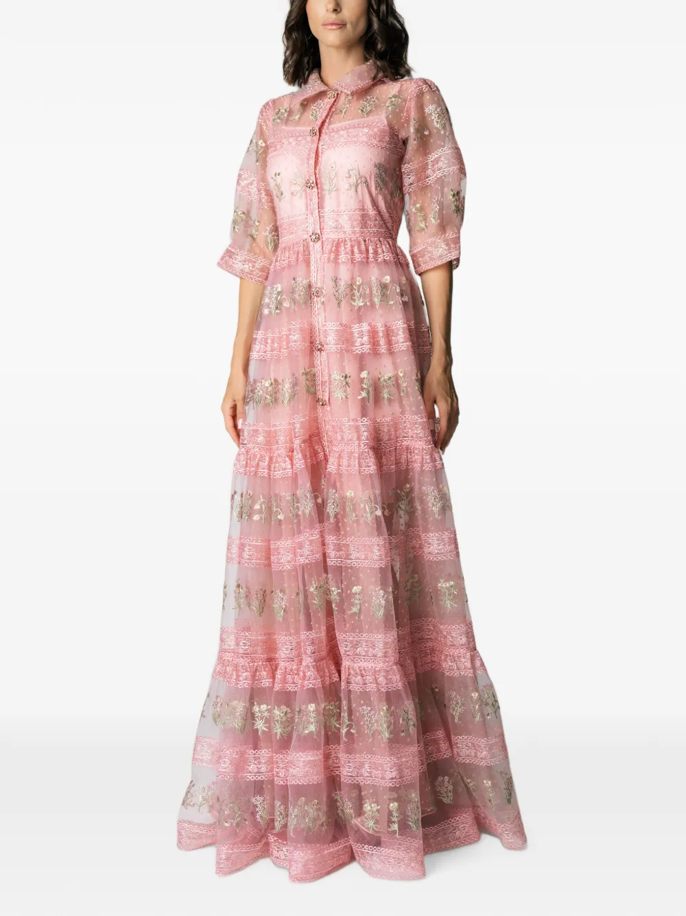 MIAU by Clara Rotescu Eiran maxi-jurk met geborduurde bloemen Roze