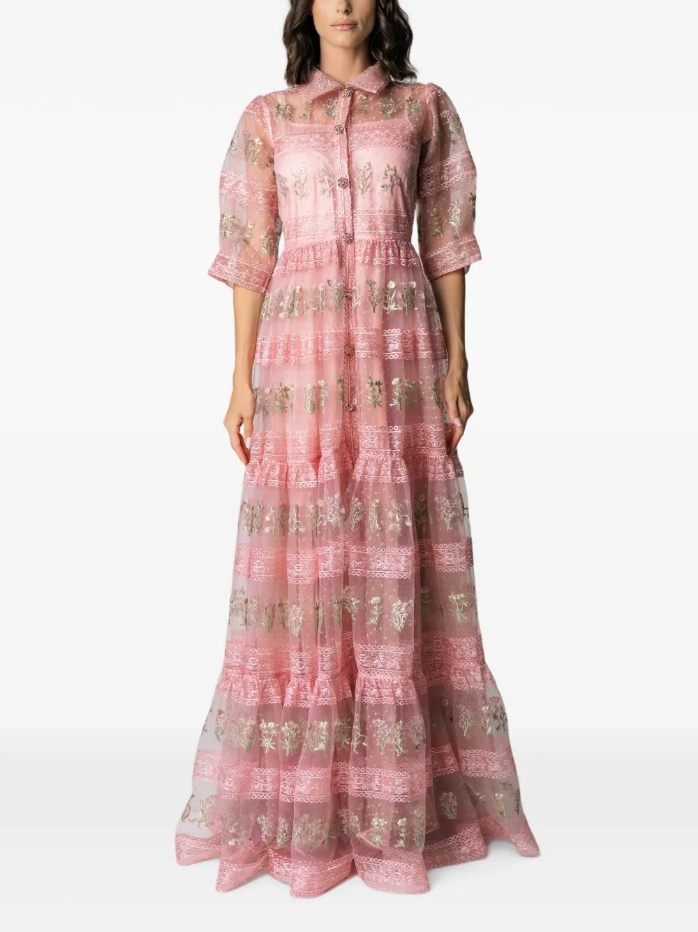 MIAU by Clara Rotescu Eiran floral-embroidered maxi dress - Rosa