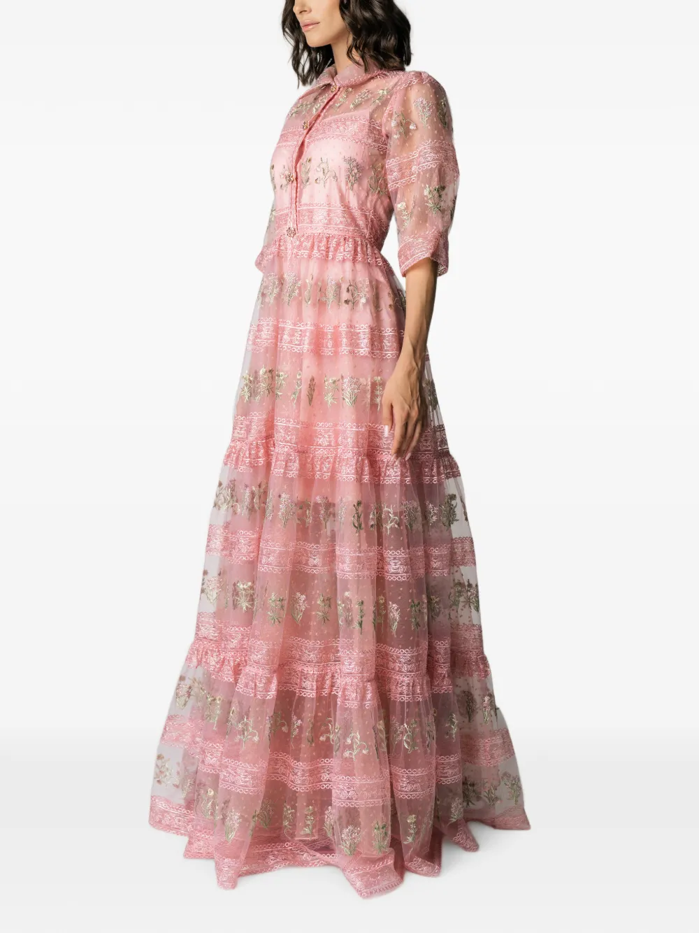 MIAU by Clara Rotescu Eiran maxi-jurk met geborduurde bloemen Roze
