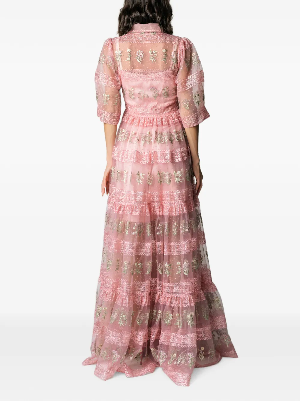 MIAU by Clara Rotescu Eiran maxi-jurk met geborduurde bloemen Roze