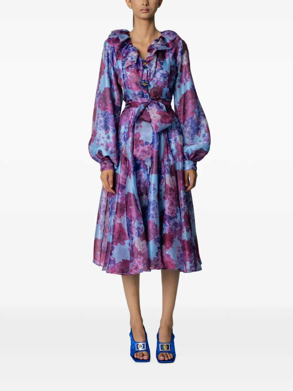 MIAU by Clara Rotescu floral-print ruffled midi dress - Blu