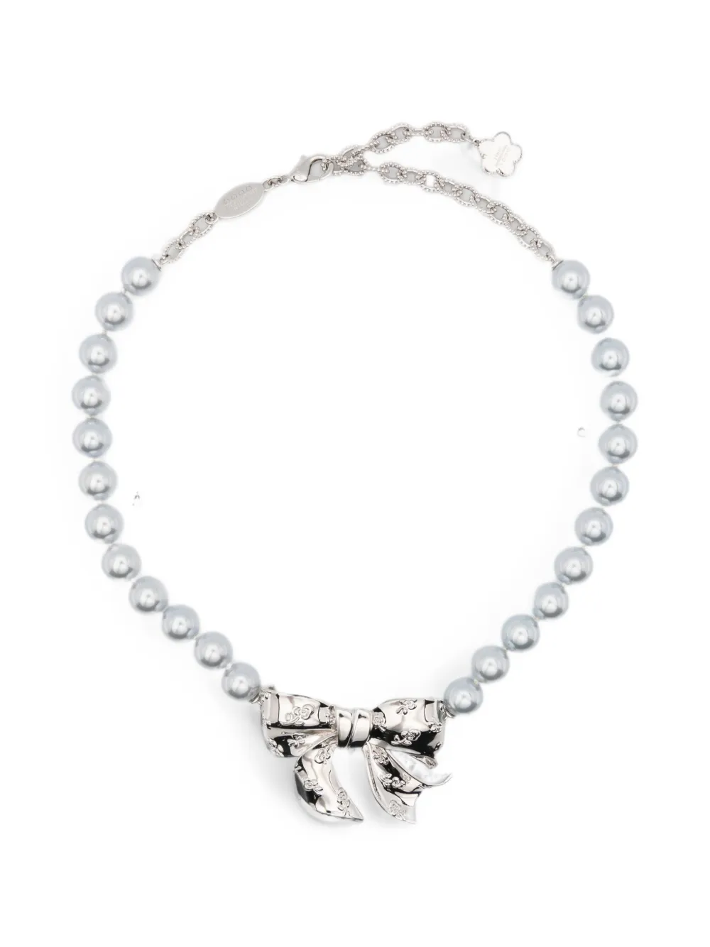 SHUSHU/TONG bow-pendant faux-pearl necklace - Silber