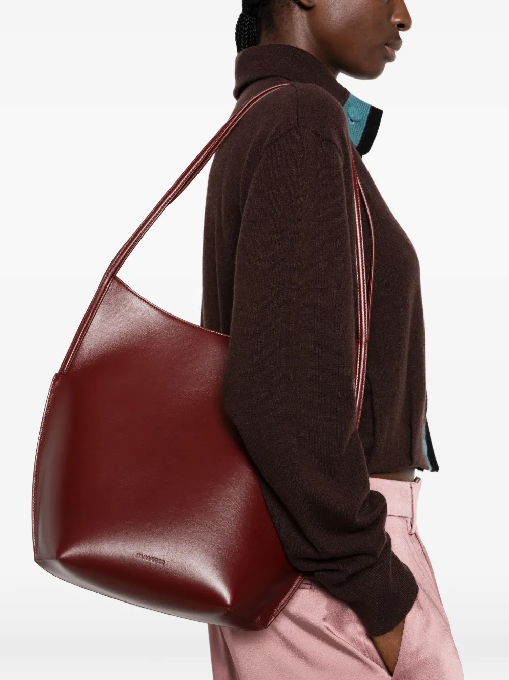 Jil Sander Kante leren shopper met logo-reliëf Rood