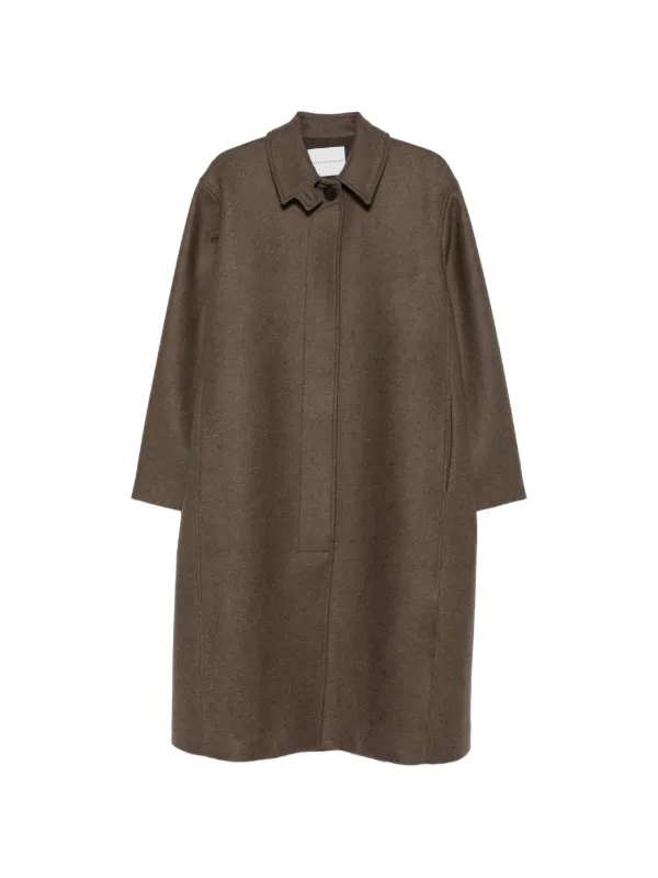 Studio Nicholson Ria High-neck Concealed-fastening Coat in Brown