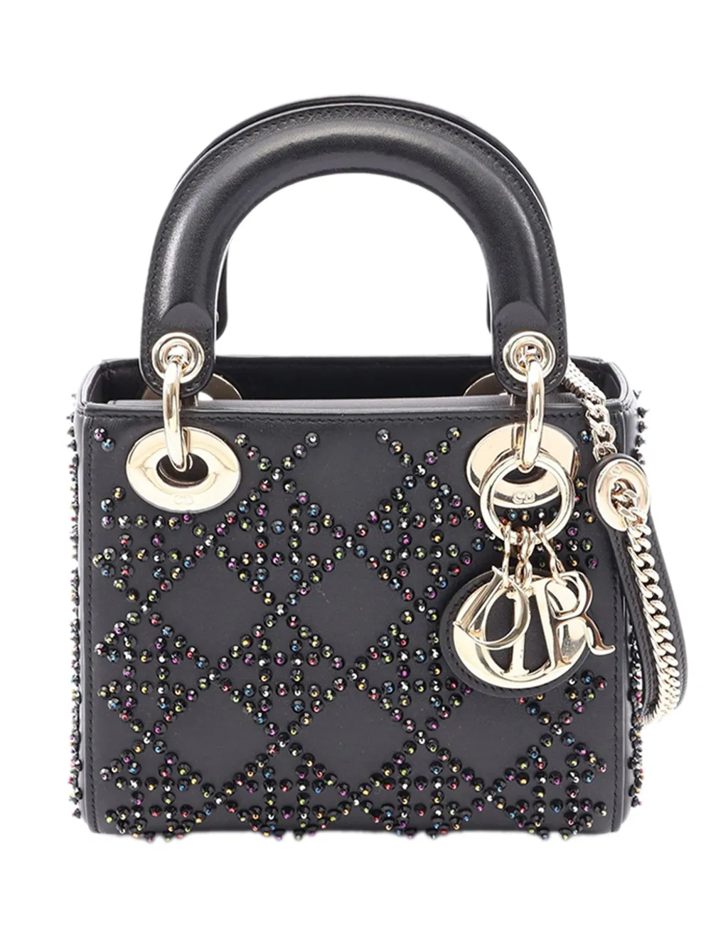 Christian Dior Pre-Owned 2010-2026 Mini Lambskin Cannage Beaded Lady Dior satchel - Nero