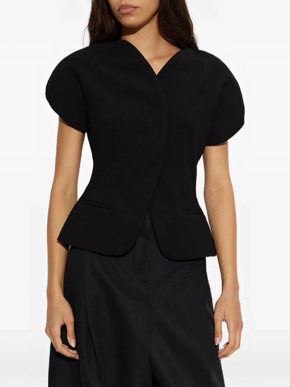 Jacquemus Ovalo Short-sleeved Blazer in Black, view 3