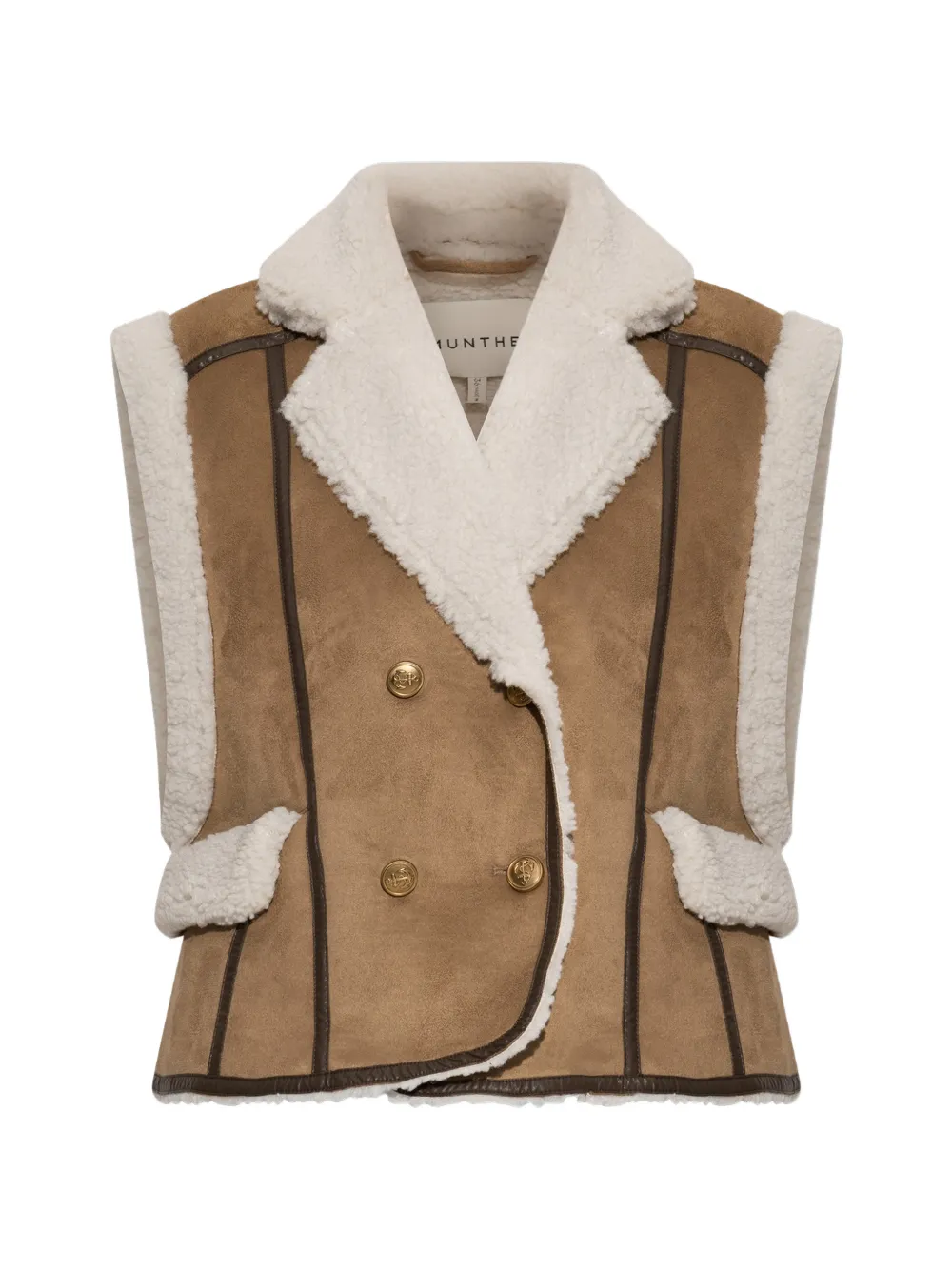 Munthe Vigor Shearling-trim Double-breasted Waistcoat In Brown